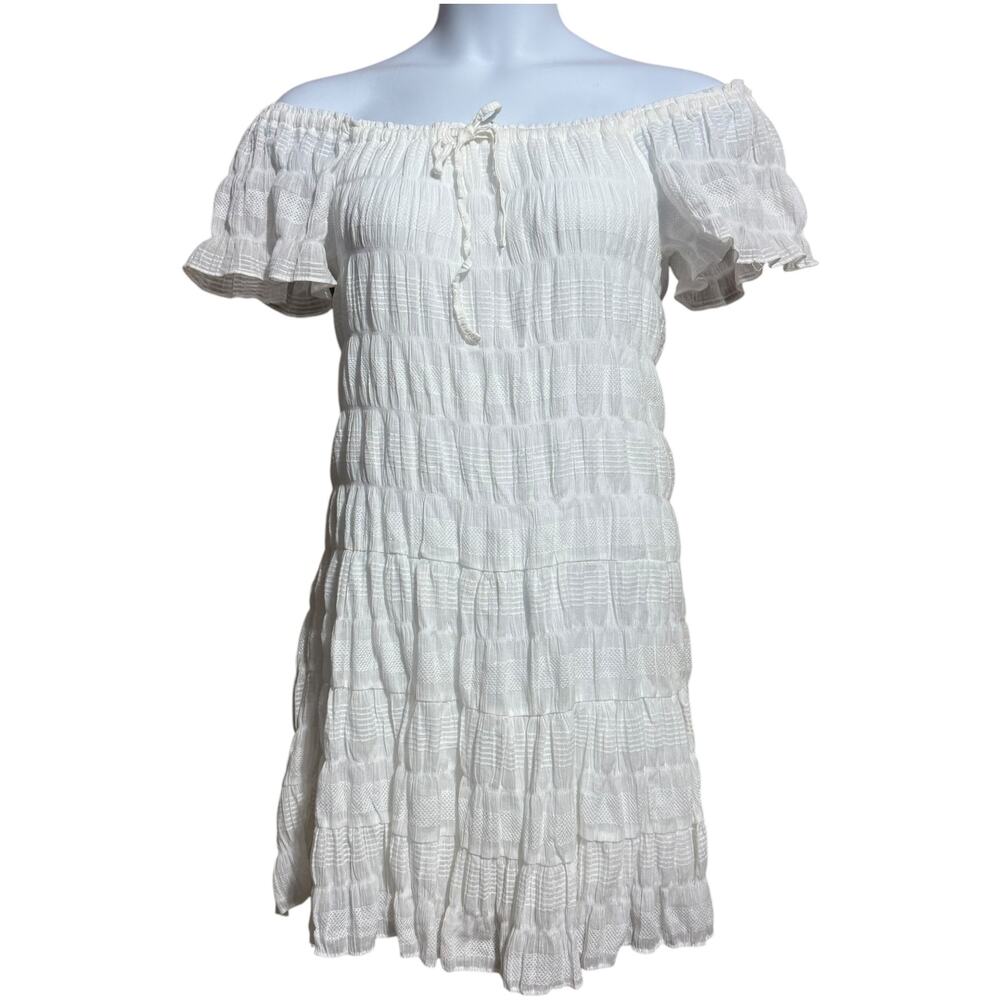 NWT Max Studio white cotton tiered lined ruffle sleeve dress - Small